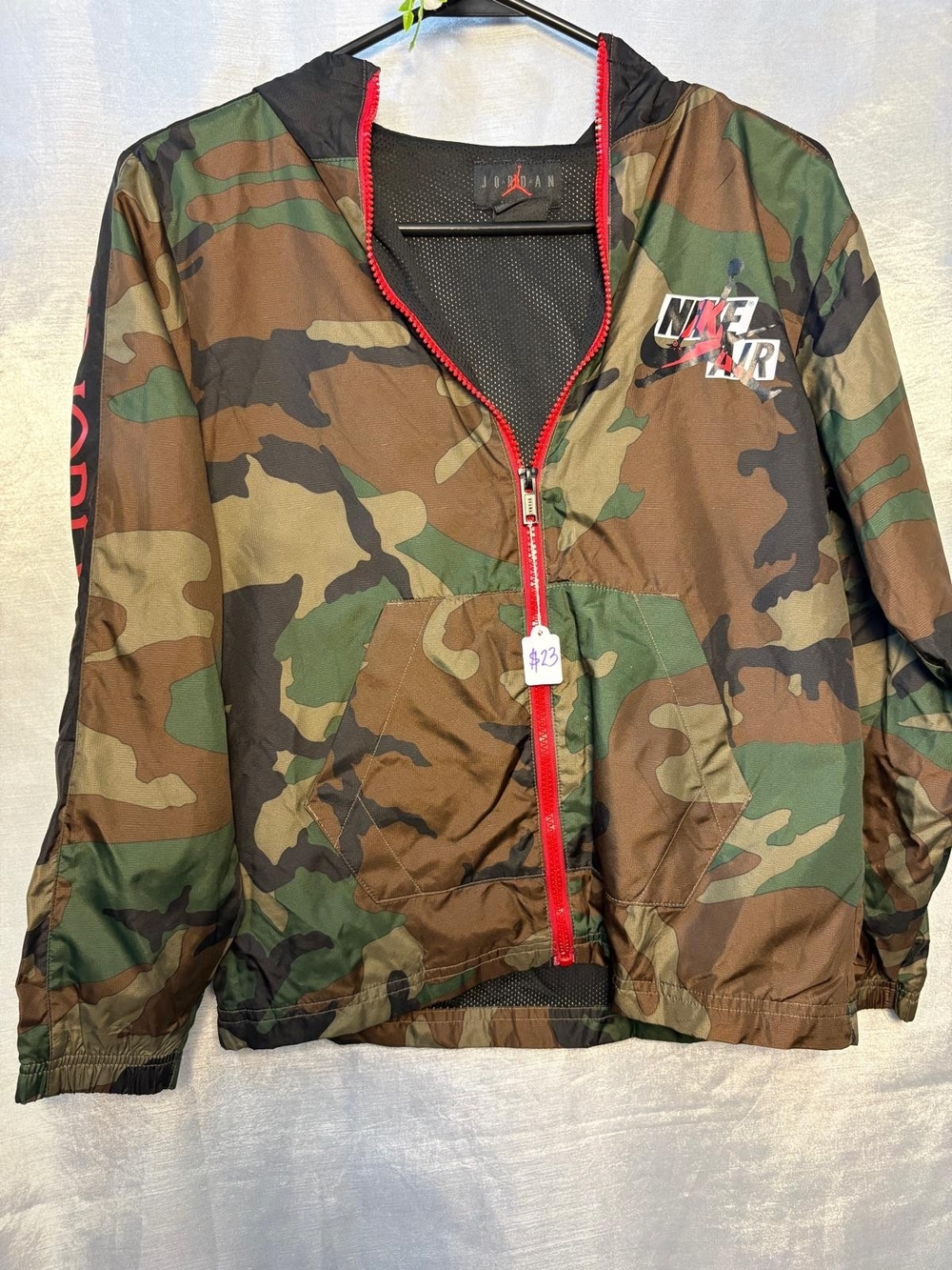 Nike Jordan Boys Myouth Camo Windbreaker Jacket with Red Trim